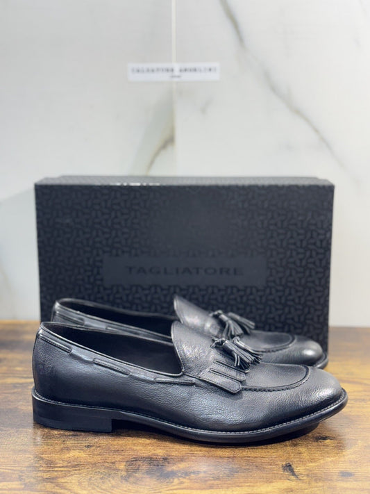 Tagliatore Mocassino Uomo Nappine Pelle Nero  Luxury Handmade 42