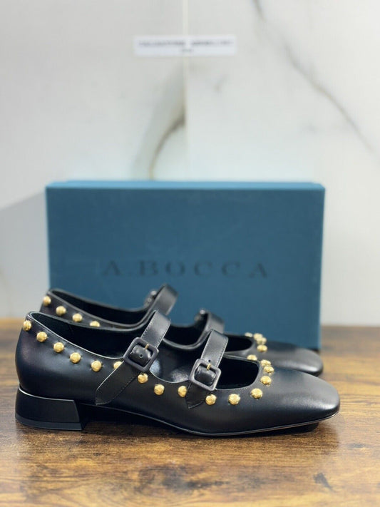 A.Bocca Two For Love Scarpa Donna Pelle  Nera Borchie  Tacco Luxury Handmade 41