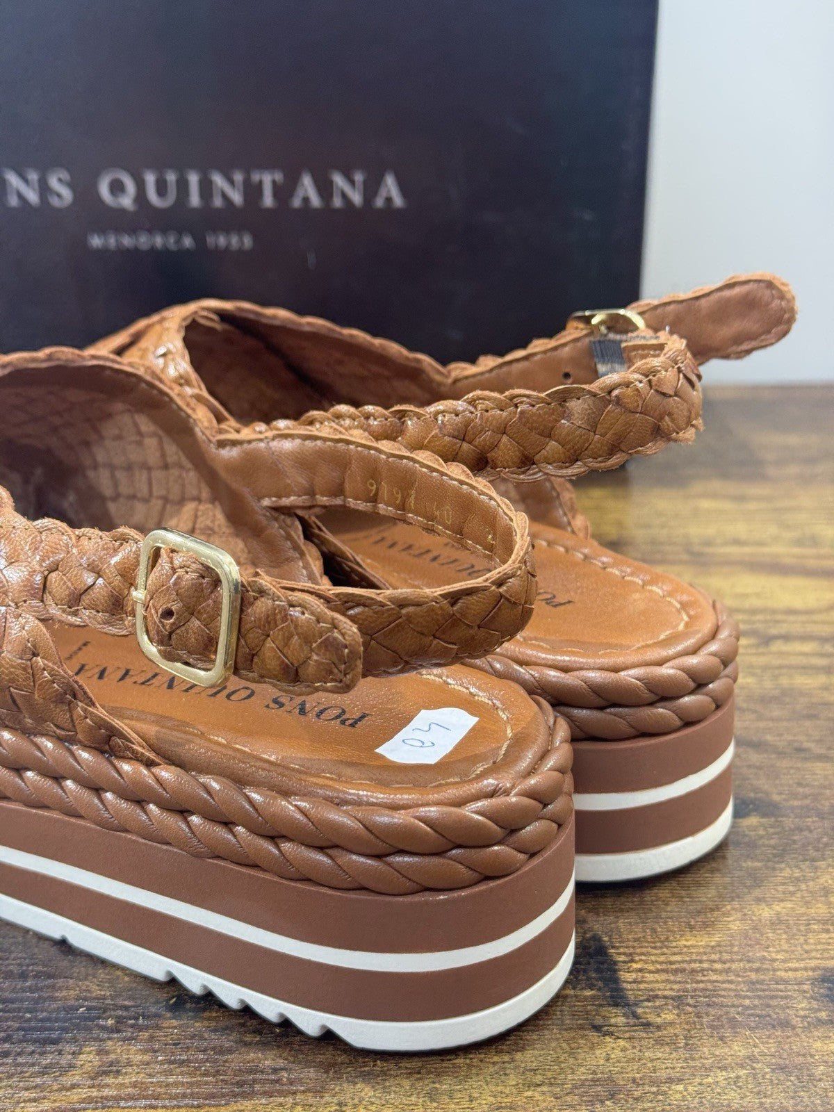 Pons Quintana Sandalo Milan Donna   Pelle Cuoio  Handmade Con Zeppa 40