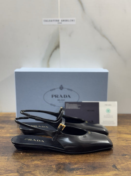 Prada Ballerine Sling Back In Pelle Liscia Nera Icon Prada Donna 38
