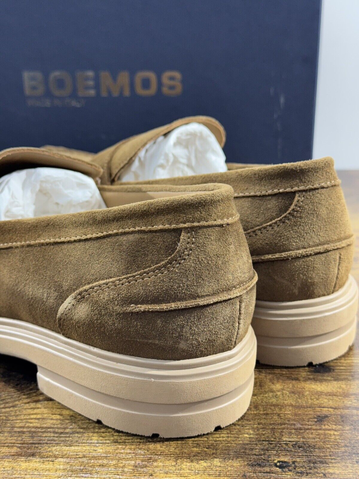 Boemos Mocassino Uomo Fondo Gomma Extra Light Suede Sigaro  Made In Italy 42