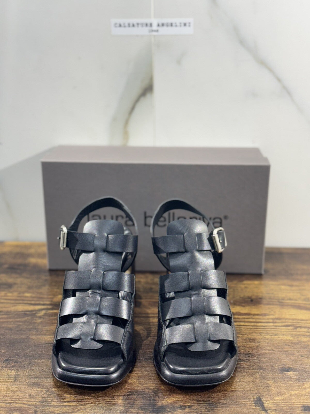 Laura Bellariva Sandalo Donna In Pelle Nera Con Tacco  Made In Italy 39