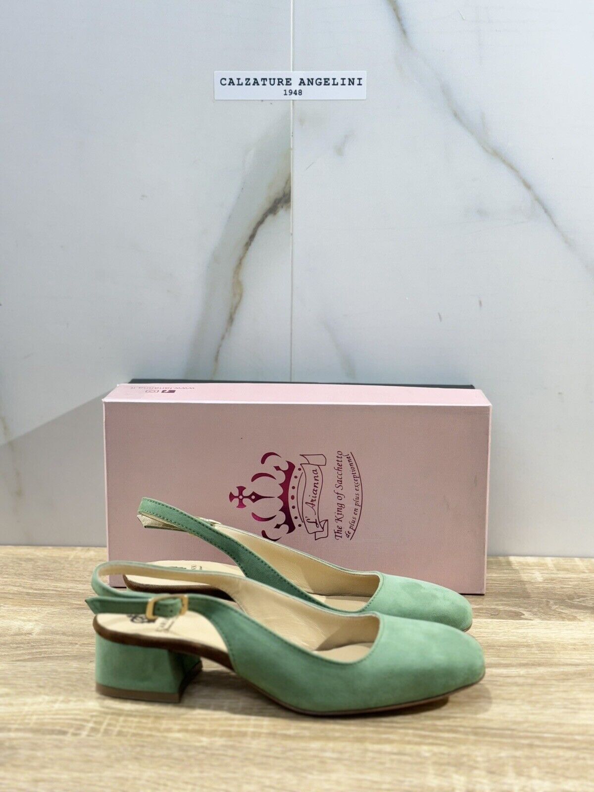 L’ARIANNA Scarpa Donna Sling Back Pelle Suede Verde   Made In Italy 39