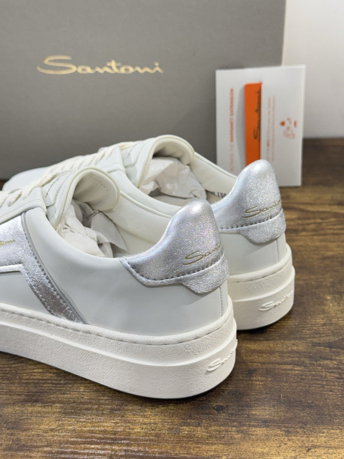 Santoni DBS  Sneaker Pelle Bianca Silver  Luxury Scarpe Santoni Donna 39.5