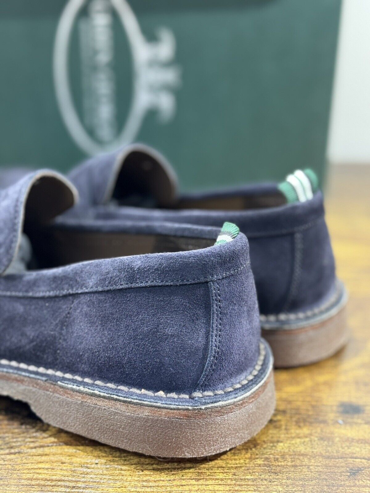 Green George Mocassino Uomo  Suede Blu    Luxury Handmade Men 41