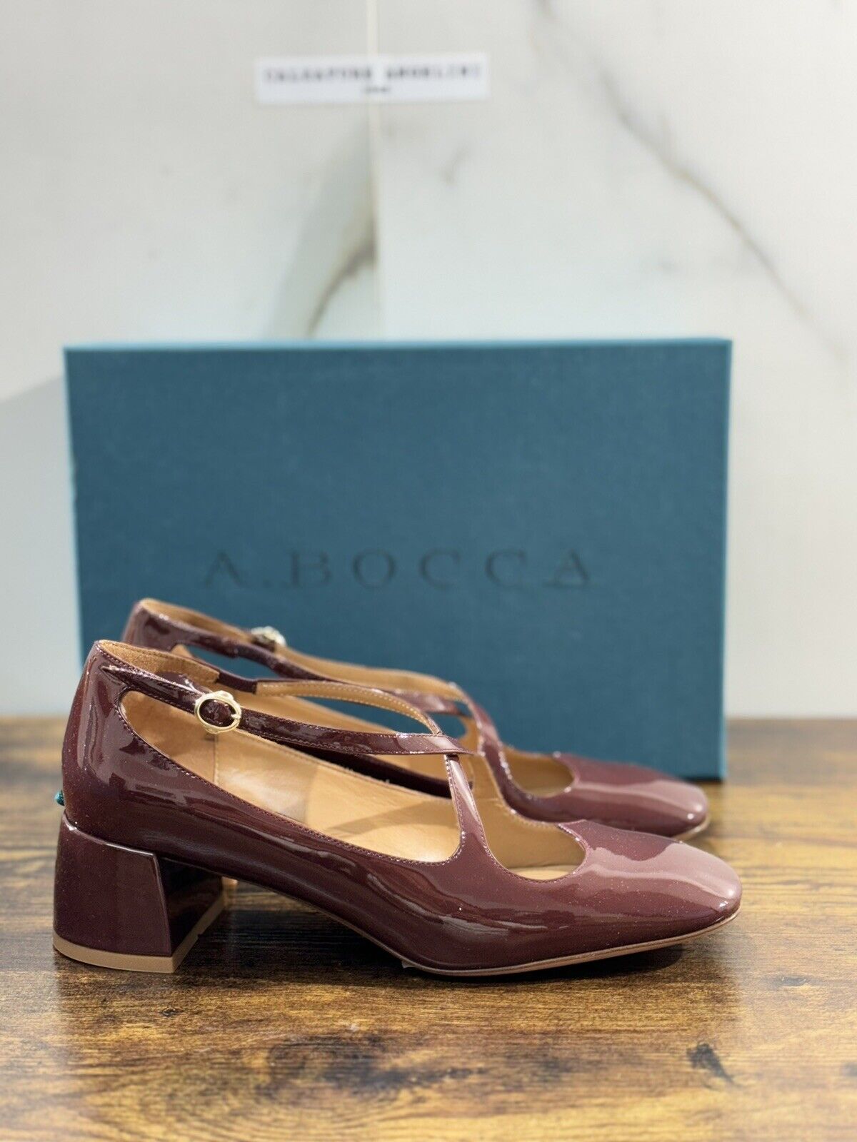 A.Bocca Two For Love Scarpa Donna Pelle  Mosto   Con Tacco Luxury Handmade 36.5