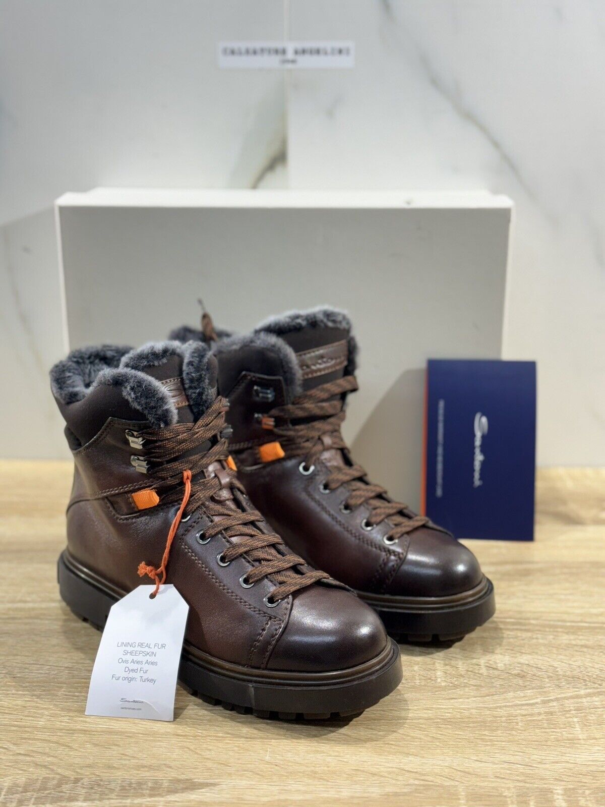 Santoni Stivaletto Uomo Mountain Boot  Pelle Brown   Luxury Men Boot 39.5