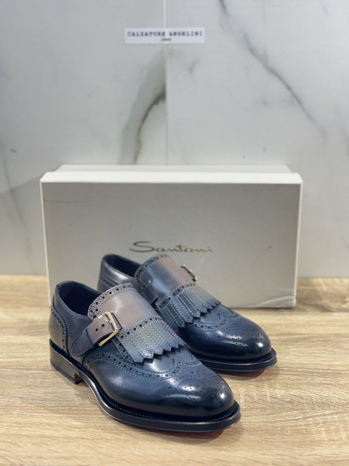 Santoni Scarpa Uomo Mocassino Frangia Pelle Blu  Luxury Men Santoni Shoes 39