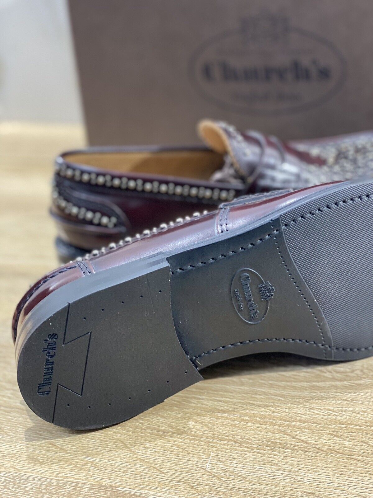 Church’s Mocassino Uomo pembrey met Pelle burgundy borchie limited Luxury 41.5