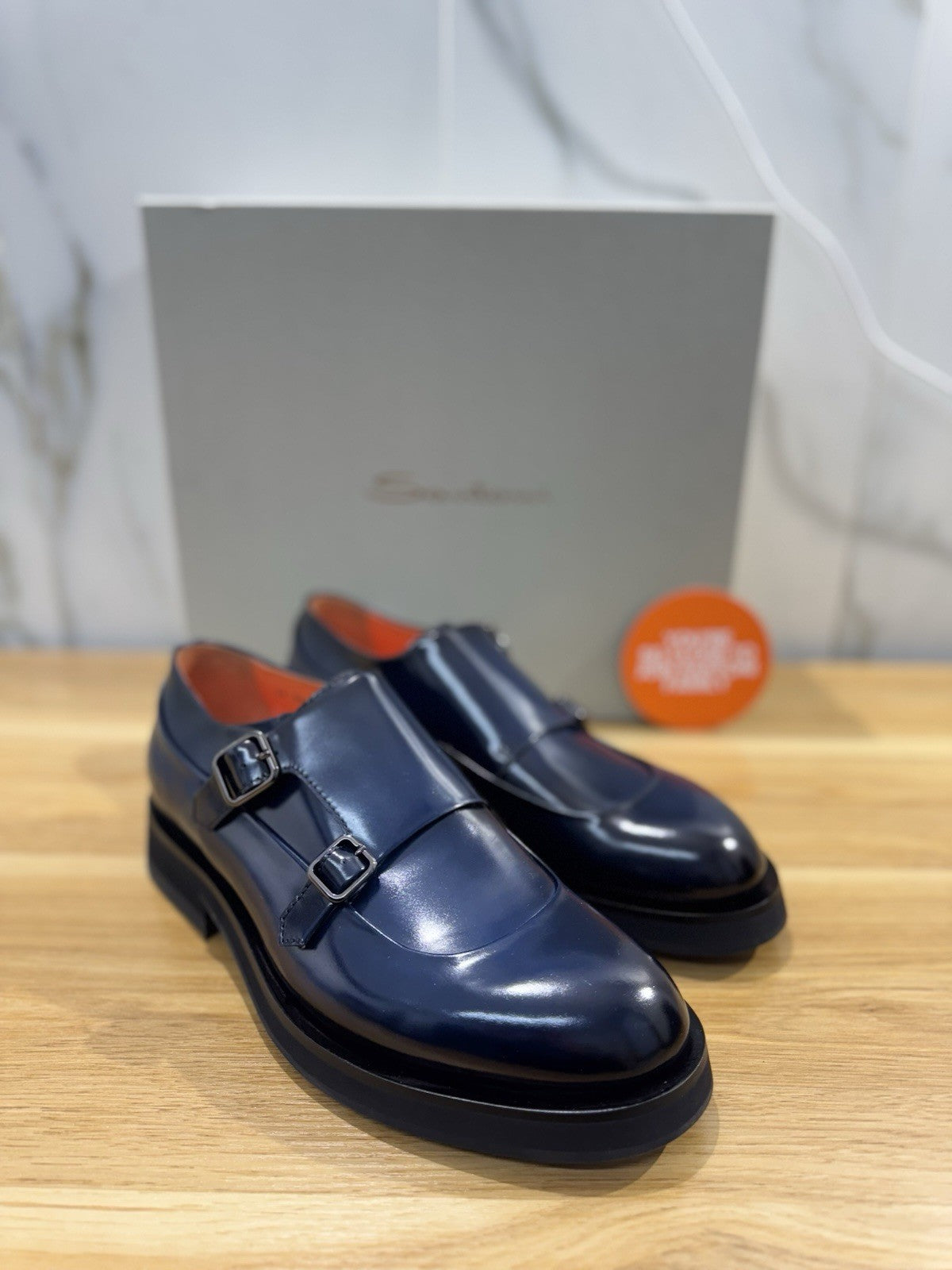 Santoni Doppia Fibbia Pelle Blu Luxury Santoni Scarpa Uomo 42.5
