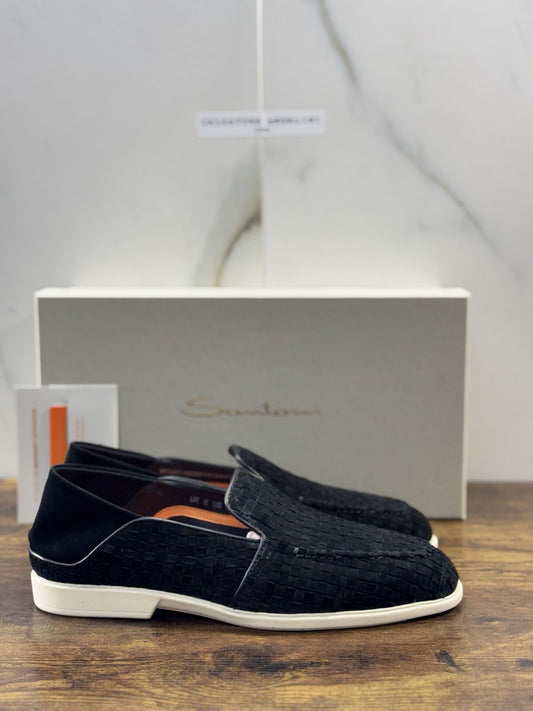Santoni Mocassino Summer Walk Suede Nero Luxury Santoni Scarpe Uomo 43.5