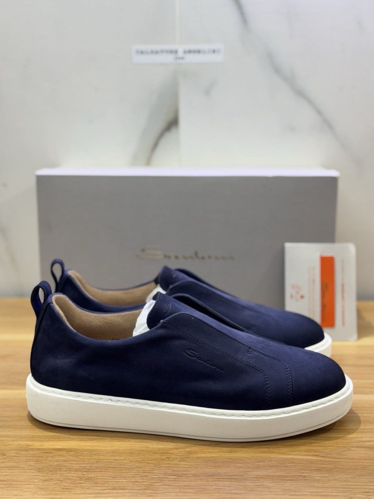 Santoni Slip On No Lace Sneaker  Suede Blu  Luxury Santoni Scarpa Uomo 42.5