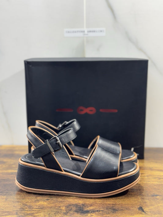 181 Alberto Gozzi Sandalo Zeppa Pelle Nera  Casual Donna 37