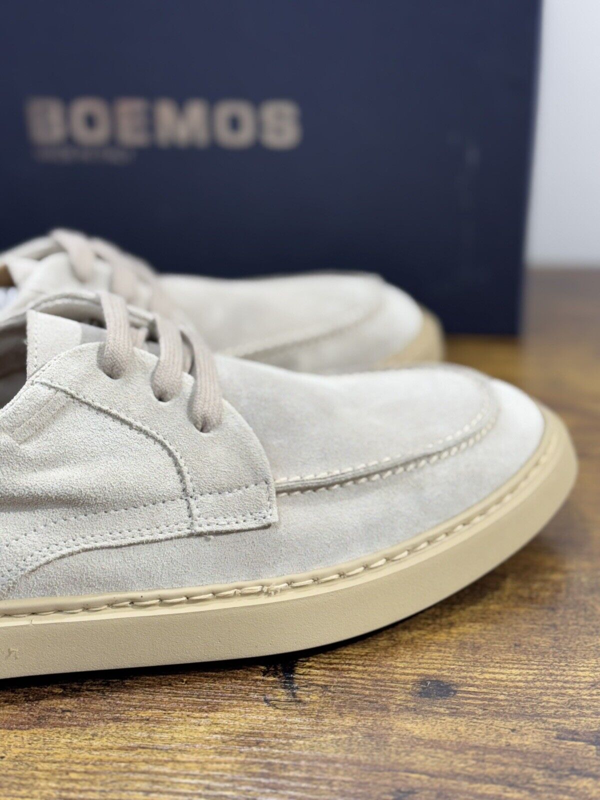 Boemos Mocassino Uomo Fondo Gomma Extra Light Suede Avorio    Made In Italy 42