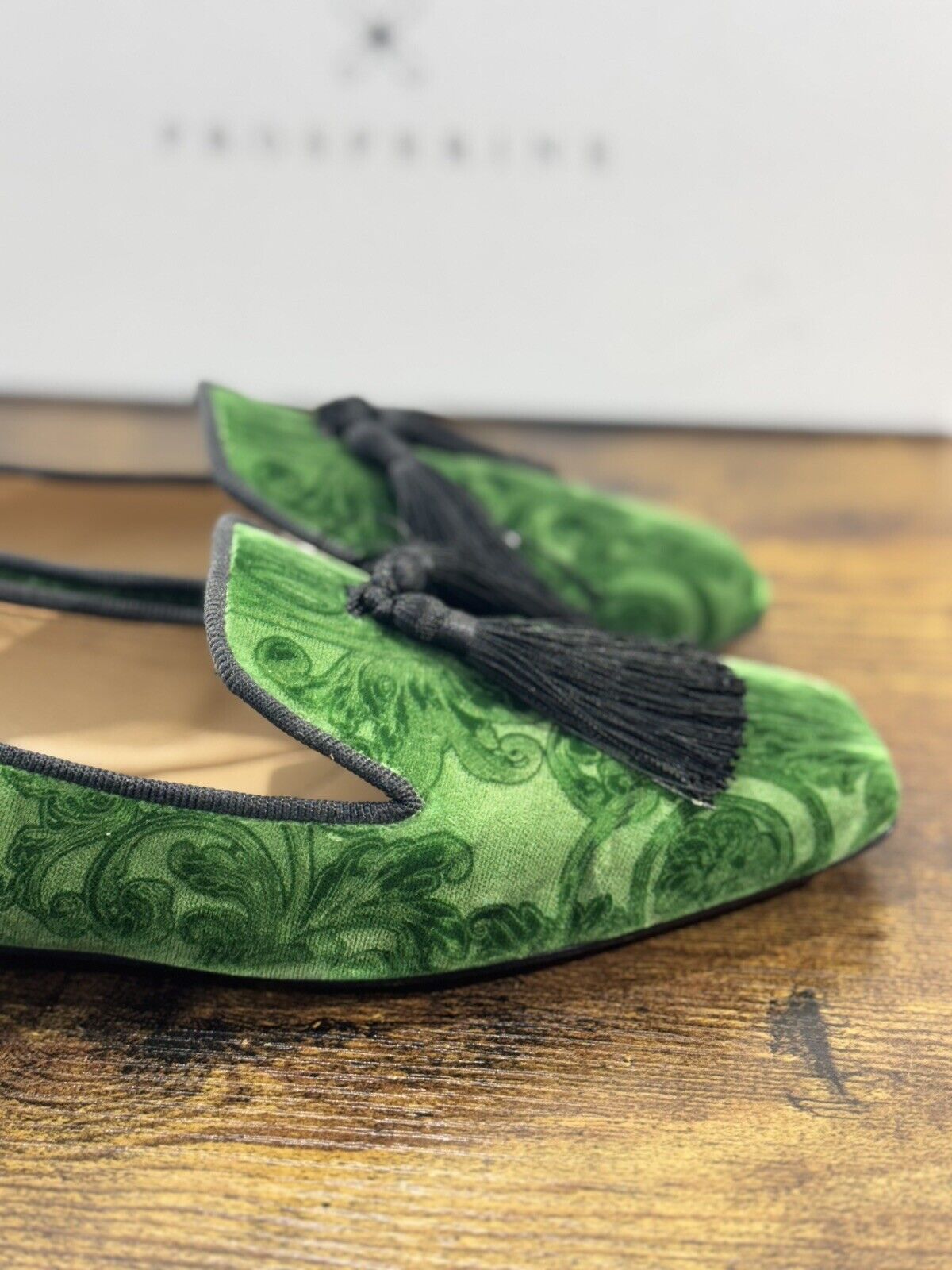 Prosperine mocassino donna in Velluto Damasco     luxury made in italy 37 Verde