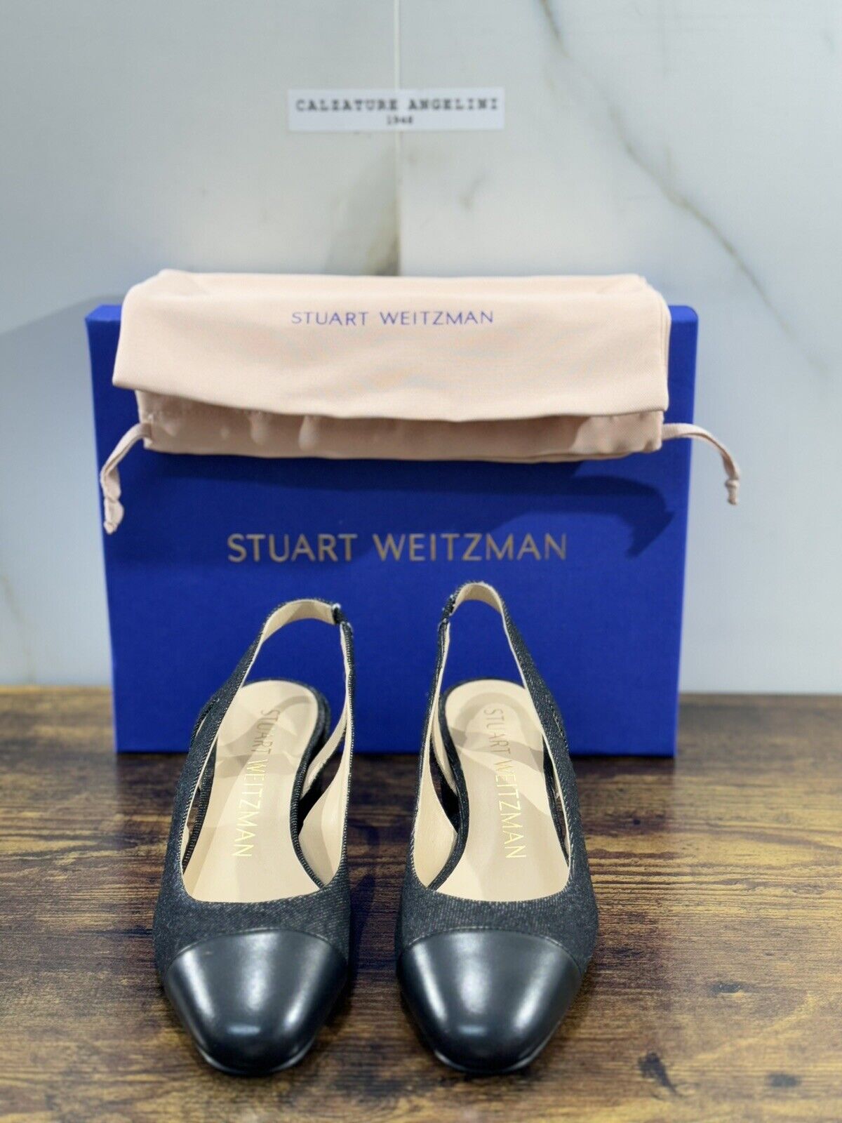 stuart weitzman Sleek 50 Sling Back  Nera Pelle E Denim   Luxury Woman Shoes  40