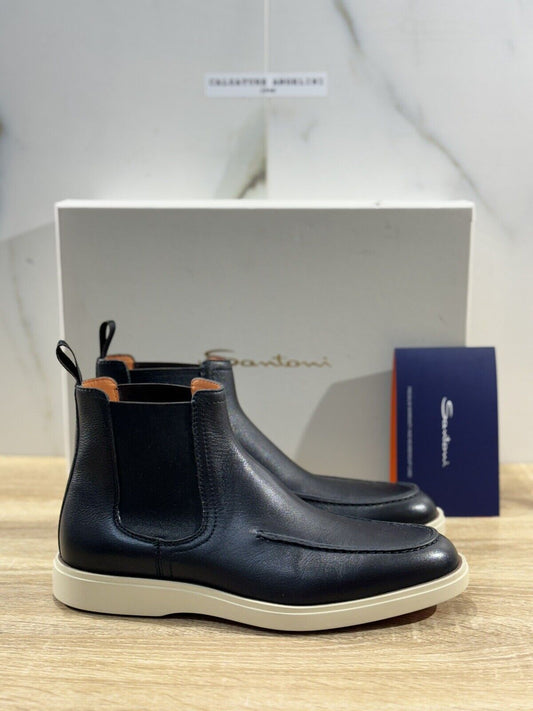 Santoni Stivaletto Uomo Chelsea  Boot Pelle Nero Luxury Men Boot Santoni 39