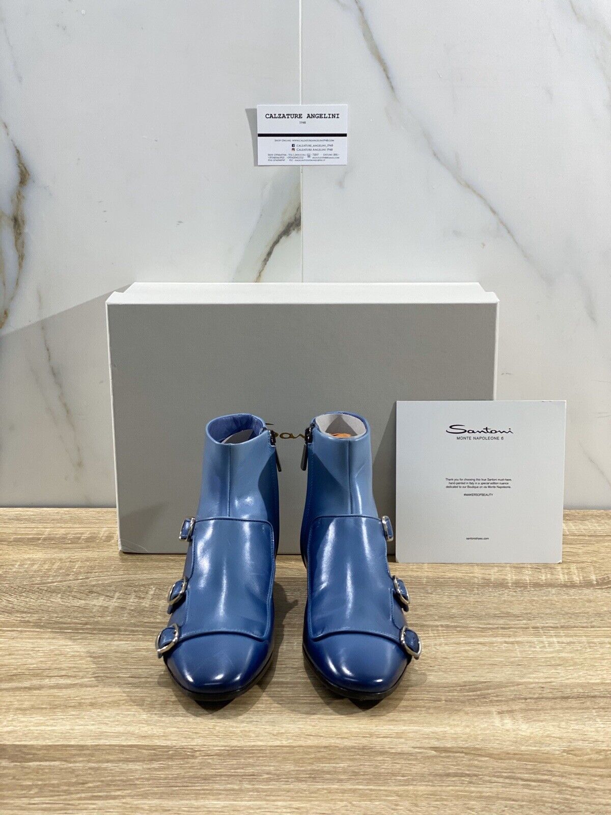 Santoni Stivaletto Donna Limited Edition Luxury Pelle Blu Tripla Fibbia 36 Via M