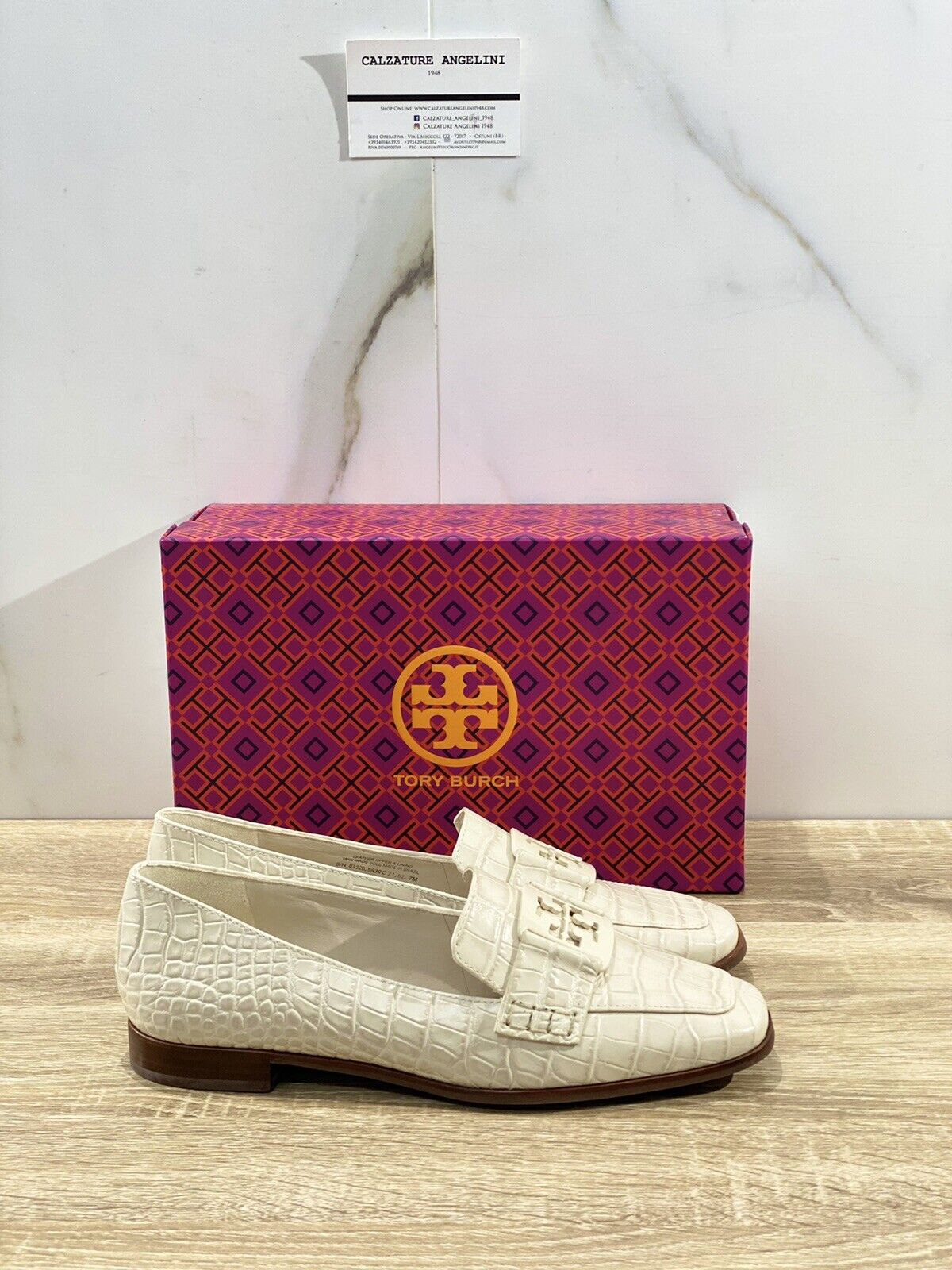 Tory Burch Georgia Loafer In Pelle New Cream Soft Croco Luxury Shoe 37