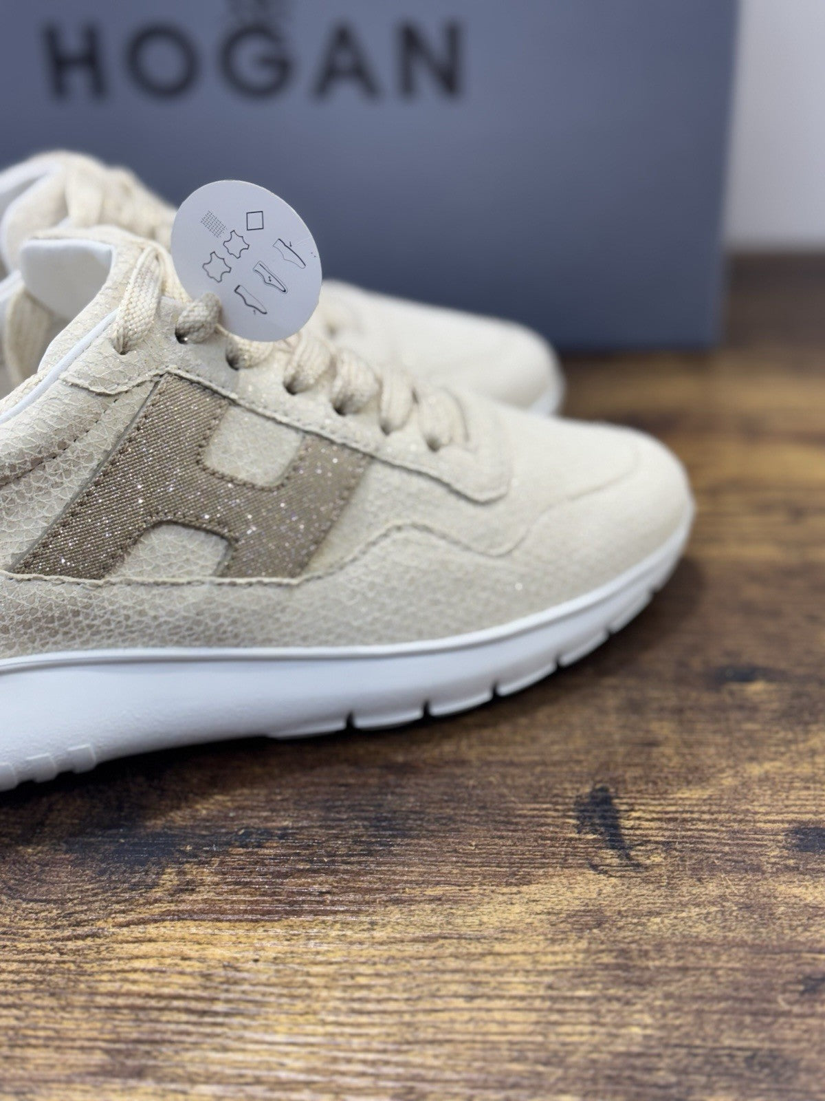 Hogan Interactive 3 Sneaker Pelle Beige Strass  Casual Hogan Donna 38.5