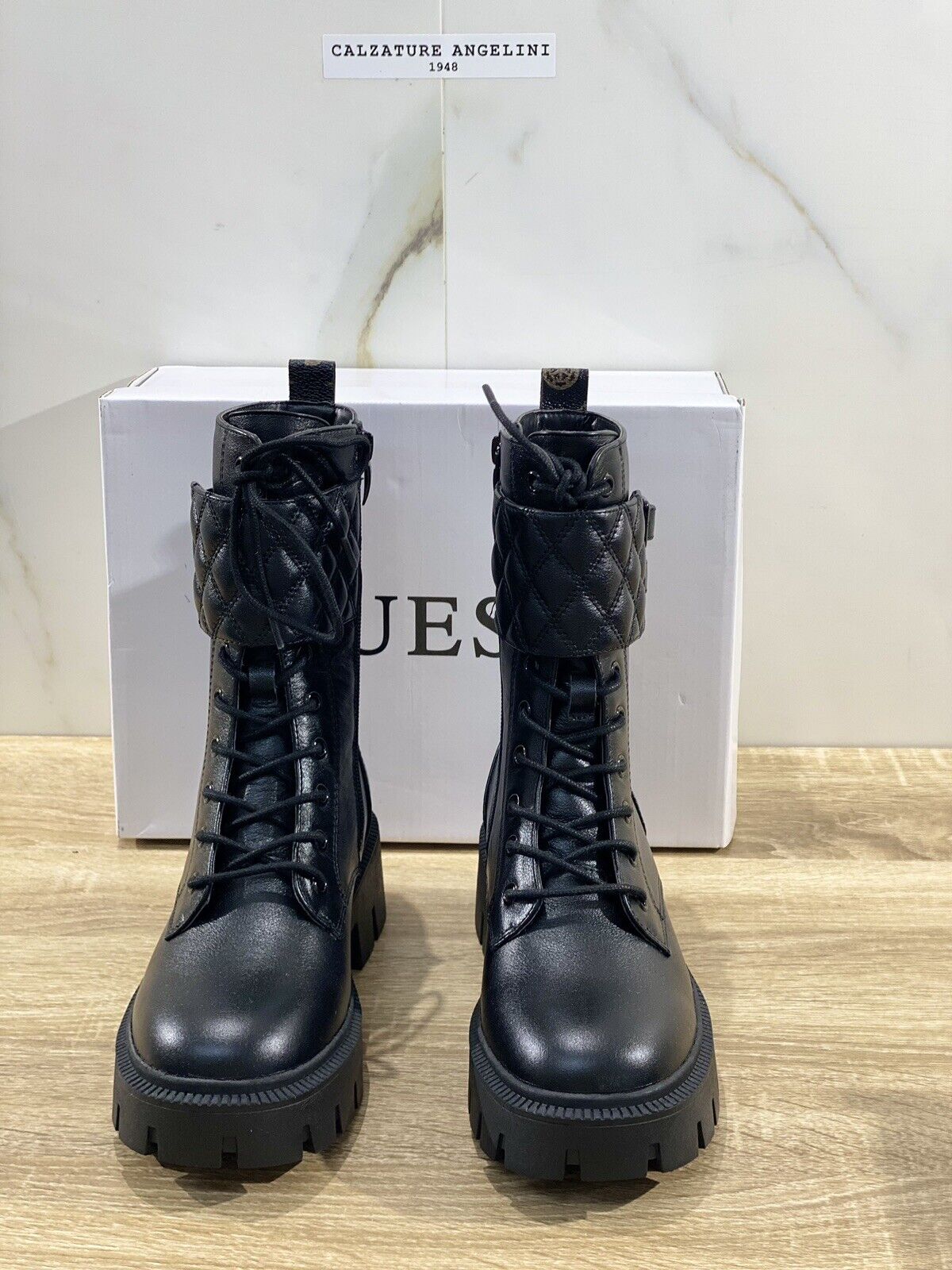 Guess Combat Boot Donna Pelle Nera Casual Boot Guess Donna 36