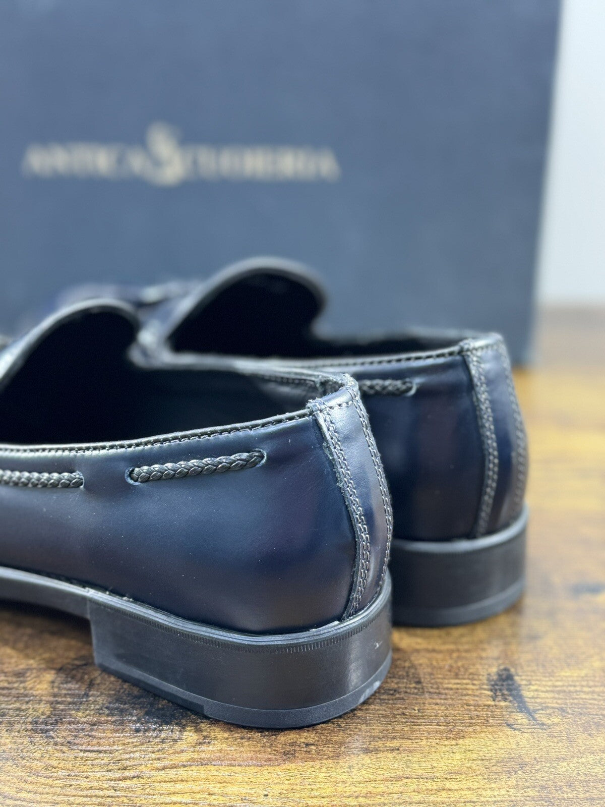 Antica Cuoieria Mocassino  Uomo Pelle Blu Fondo Gomma Causal Men Shoe 40