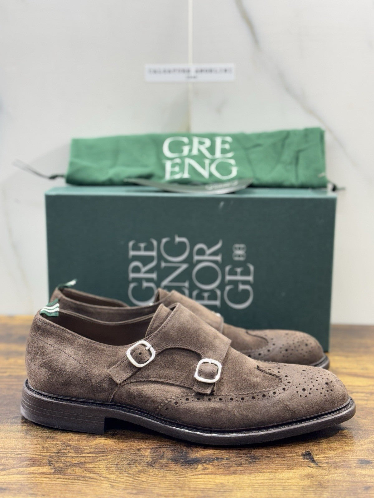 Green George Scarpa Uomo Doppia Fibbia Suede Brown    Luxury Handmade 42.5