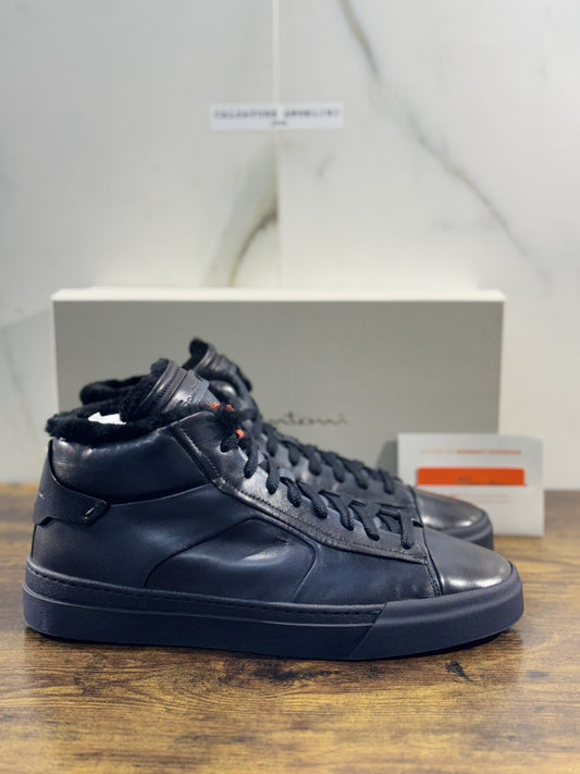 Santoni Sneaker Uomo High Top  Pelle Blu   Luxury Men Santoni Shoes Icon 10