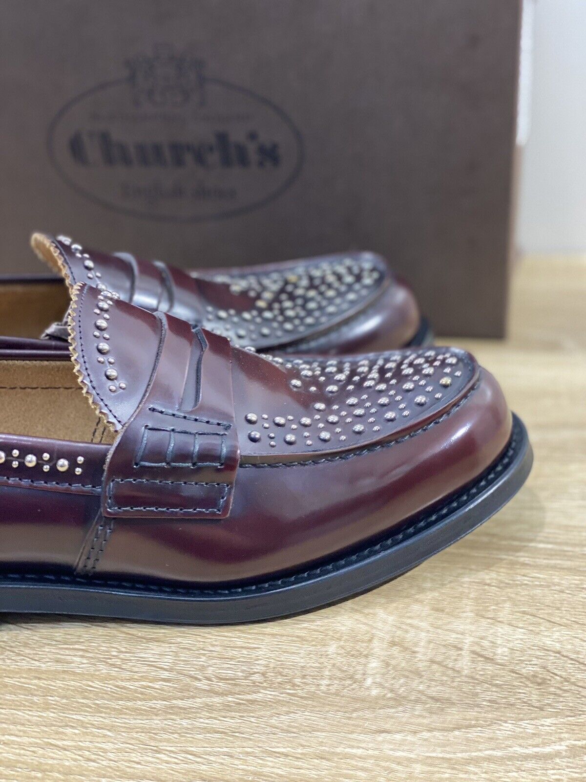 Church’s Mocassino Uomo pembrey met Pelle burgundy borchie limited Luxury 41.5