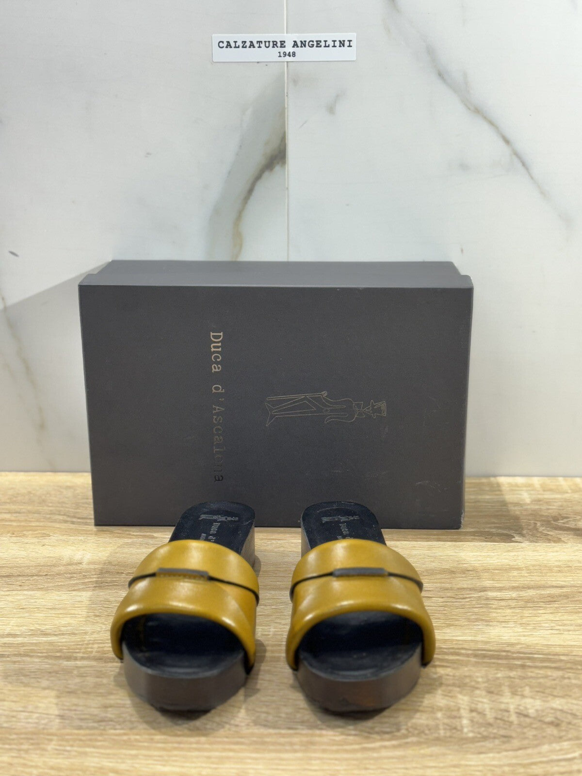 Duca D’ascalona Zoccolo Nicole  Donna Fatto A Mano Vero Legno Pelle Senape   41
