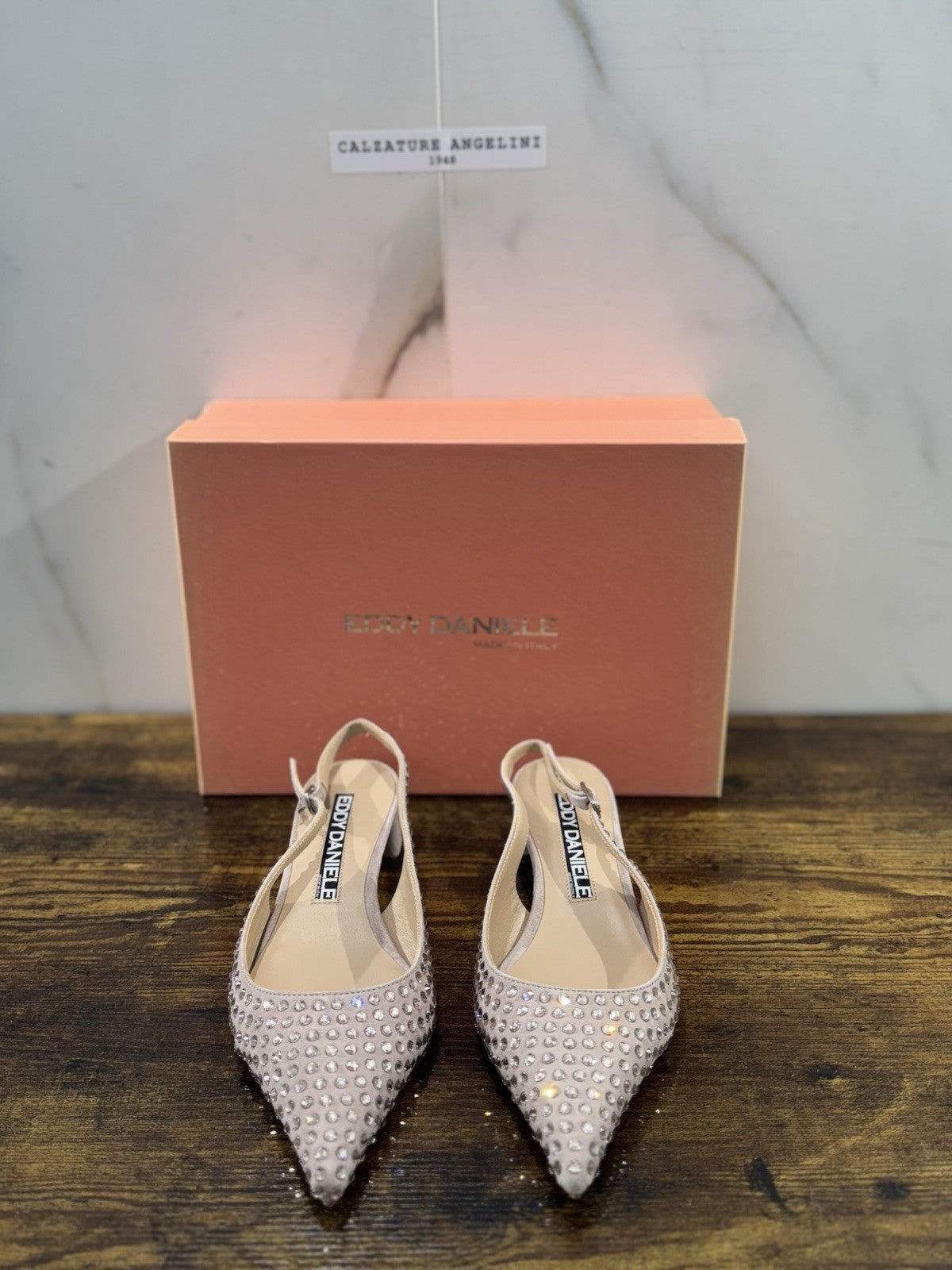 Eddy Daniele Sandalo Sling Back Nude    Real Swarovski Con Tacco Donna 38