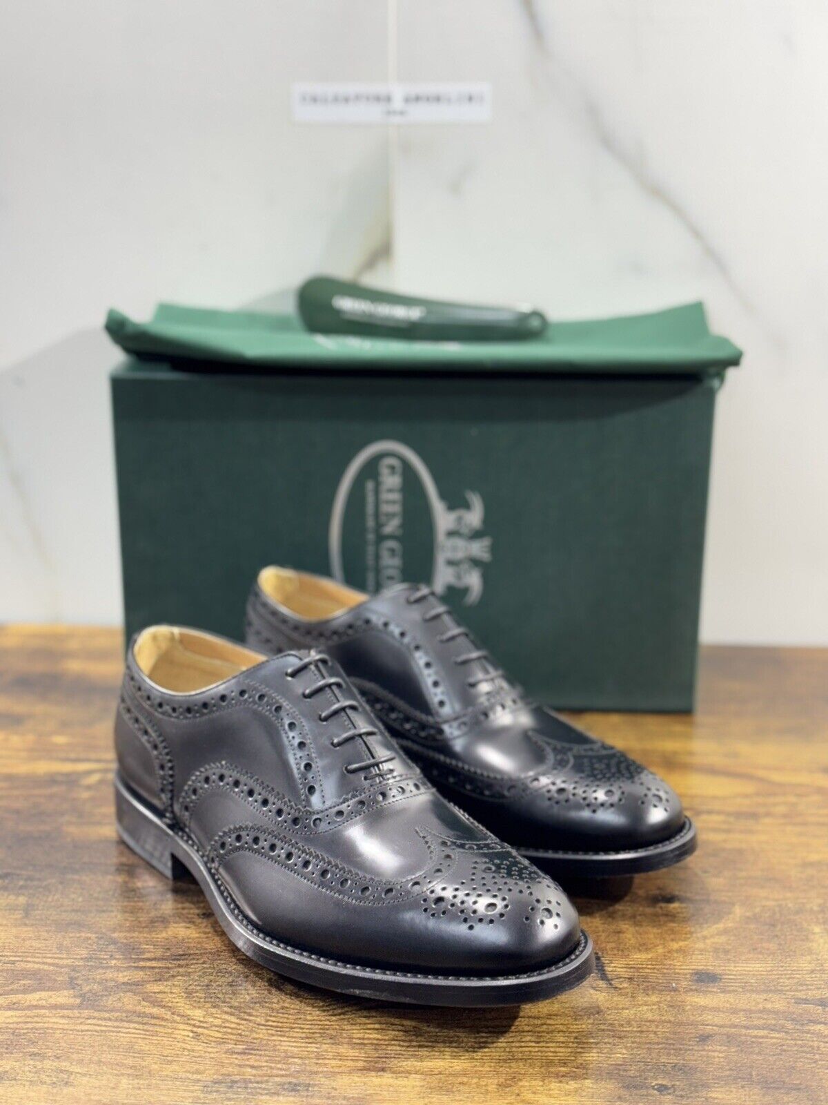 Green George derby   Brogue Nero  Pelle  luxury men  Doppio Cuoio 39