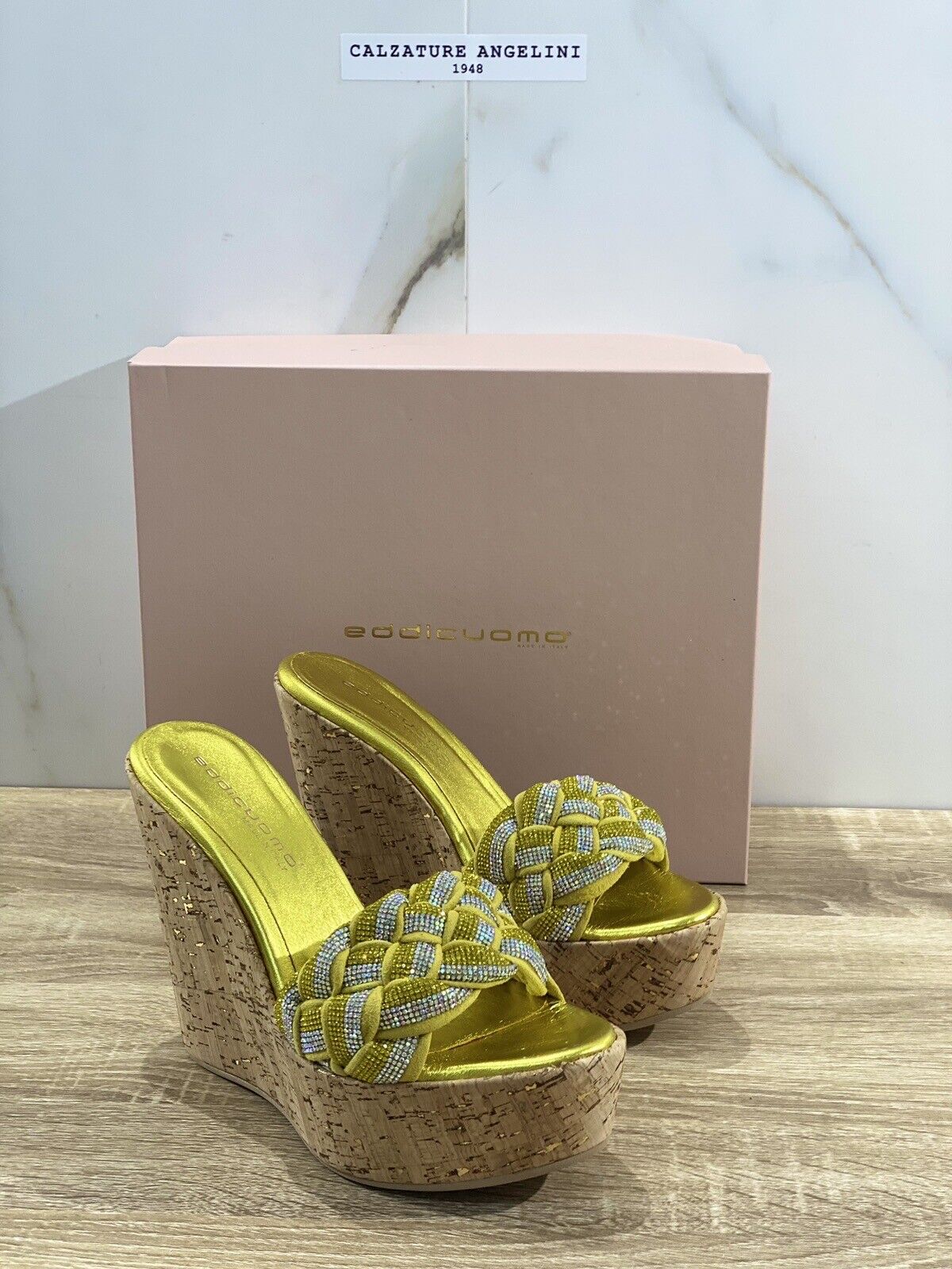 Eddi Cuomo Sandalo Donna Zeppa In Pelle Giallo Luxury Handmade 38