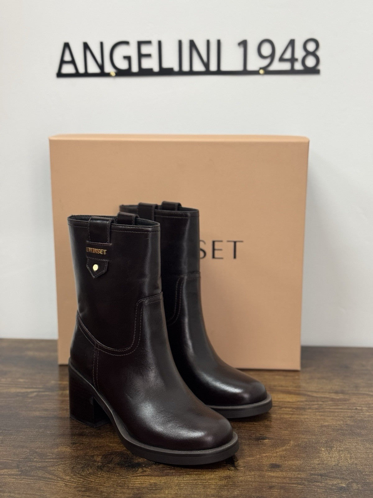 Twin Set Stivaletto Pelle Coffe Con Tacco Casual Boot Donna 39