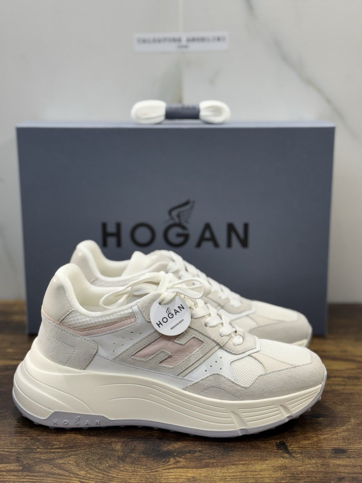 Hogan H669 Sneaker Pelle Bianca Light Pink  Memory Foam Scarpa Hogan Donna 36.5