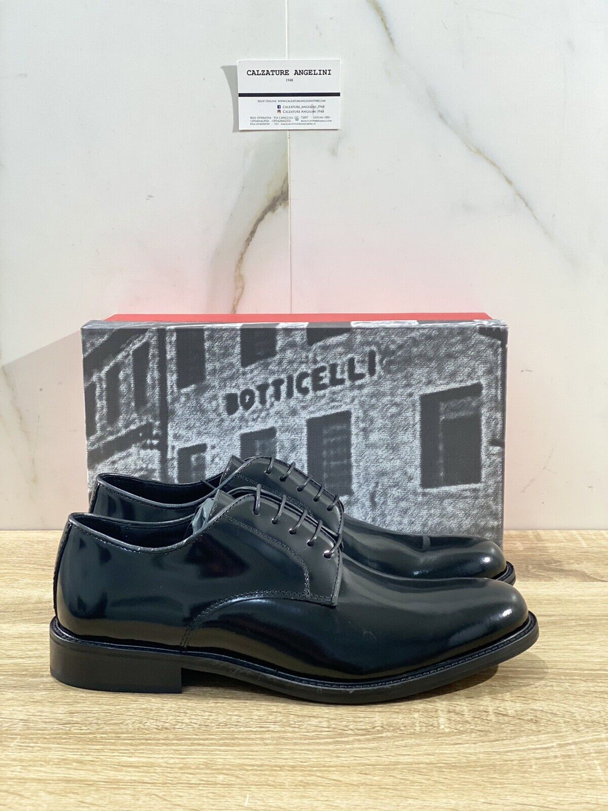 Botticelli Scarpa Uomo Derby In Pelle Nera Polish Binder Fondo Cuoio 44