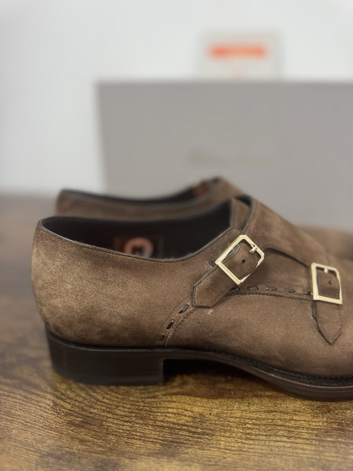 Santoni Double  Buckle Goodyear  Suede Brown   Luxury Scarpa Santoni Uomo 42.5