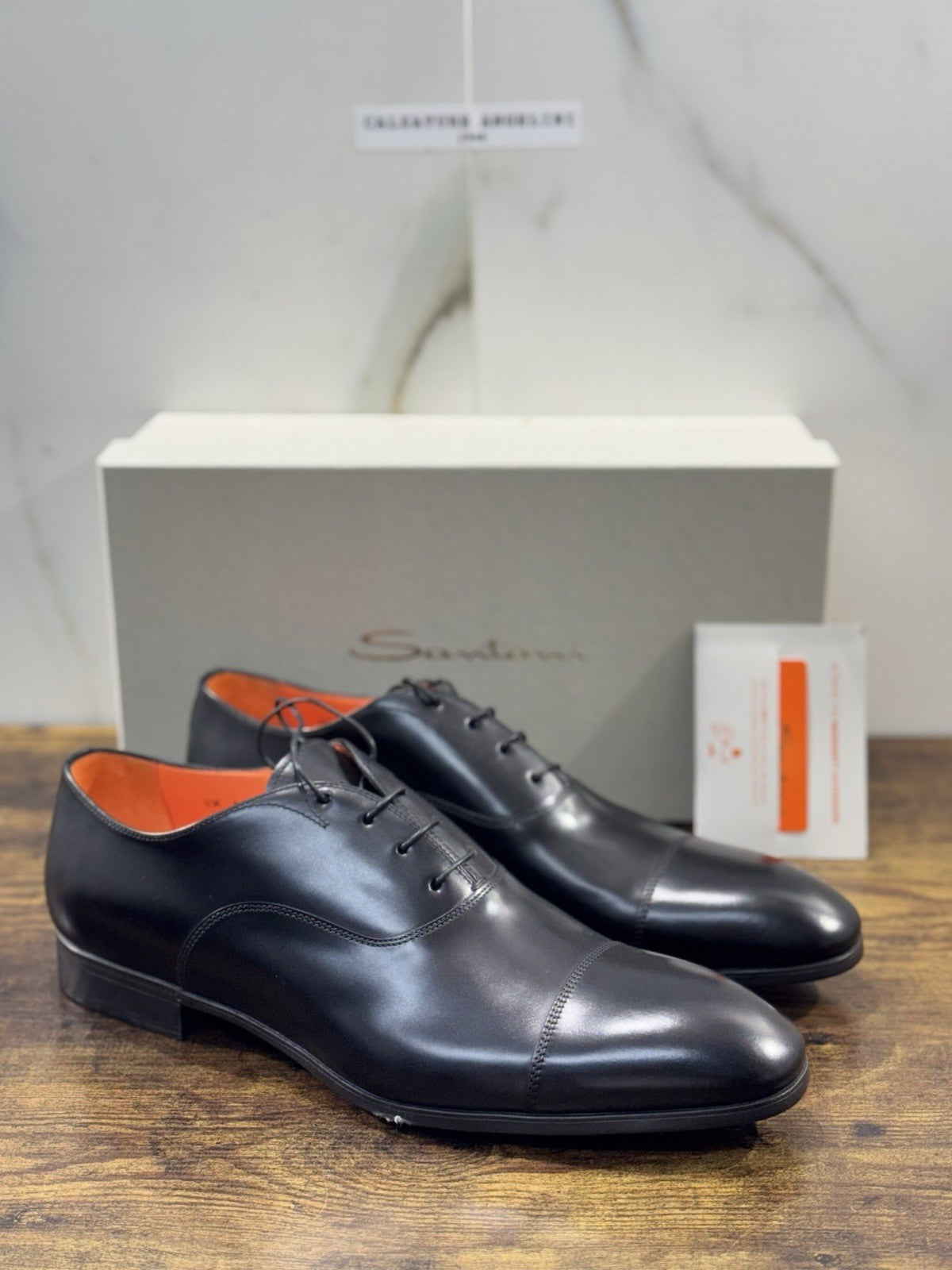 Santoni Stringata Oxford Pelle Nero  Luxury Santoni Scarpa Uomo 45.5