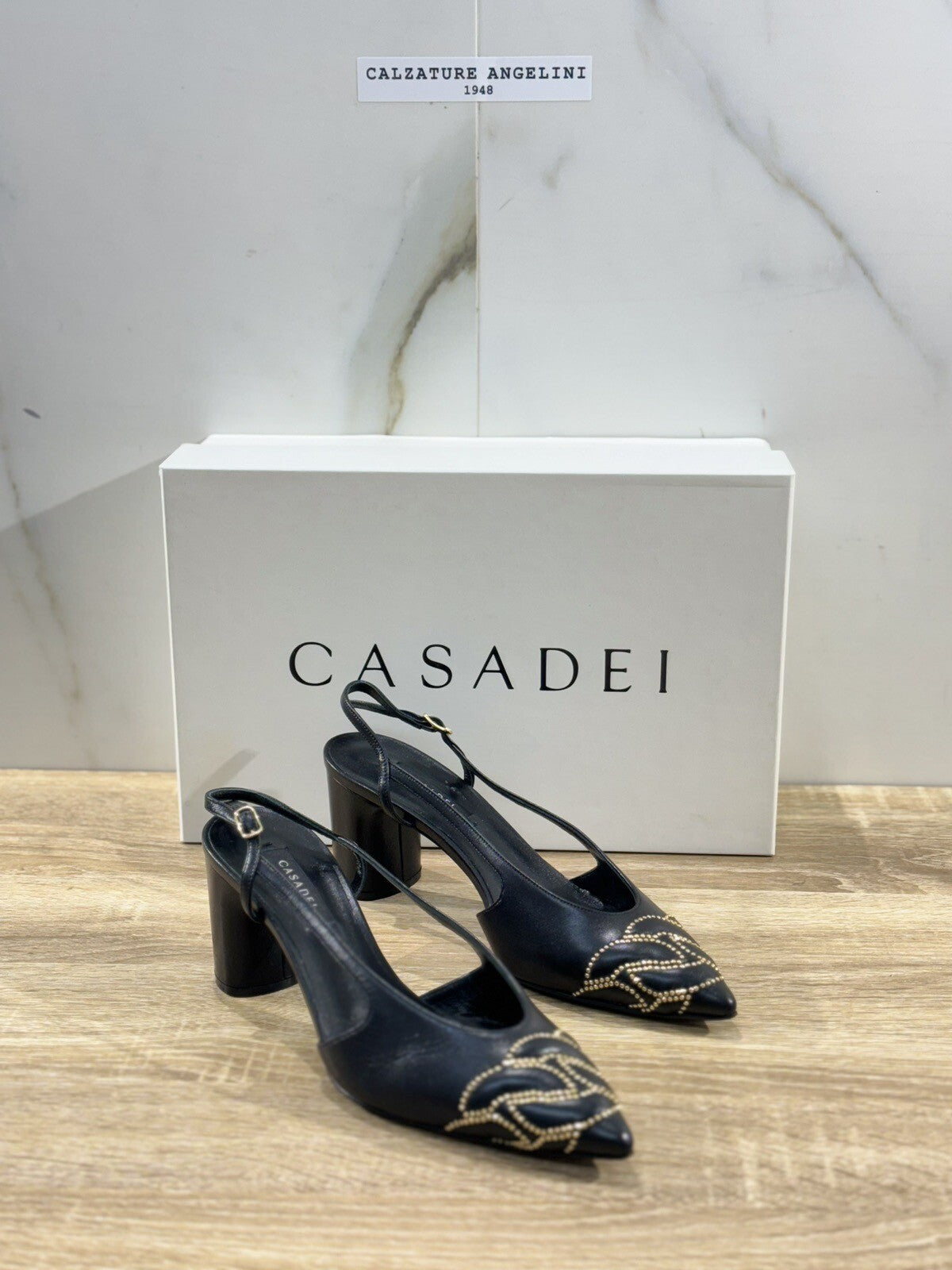 Casadei Sling Back Donna In Pelle Nera Con Tacco Luxury Woman Casadei 36