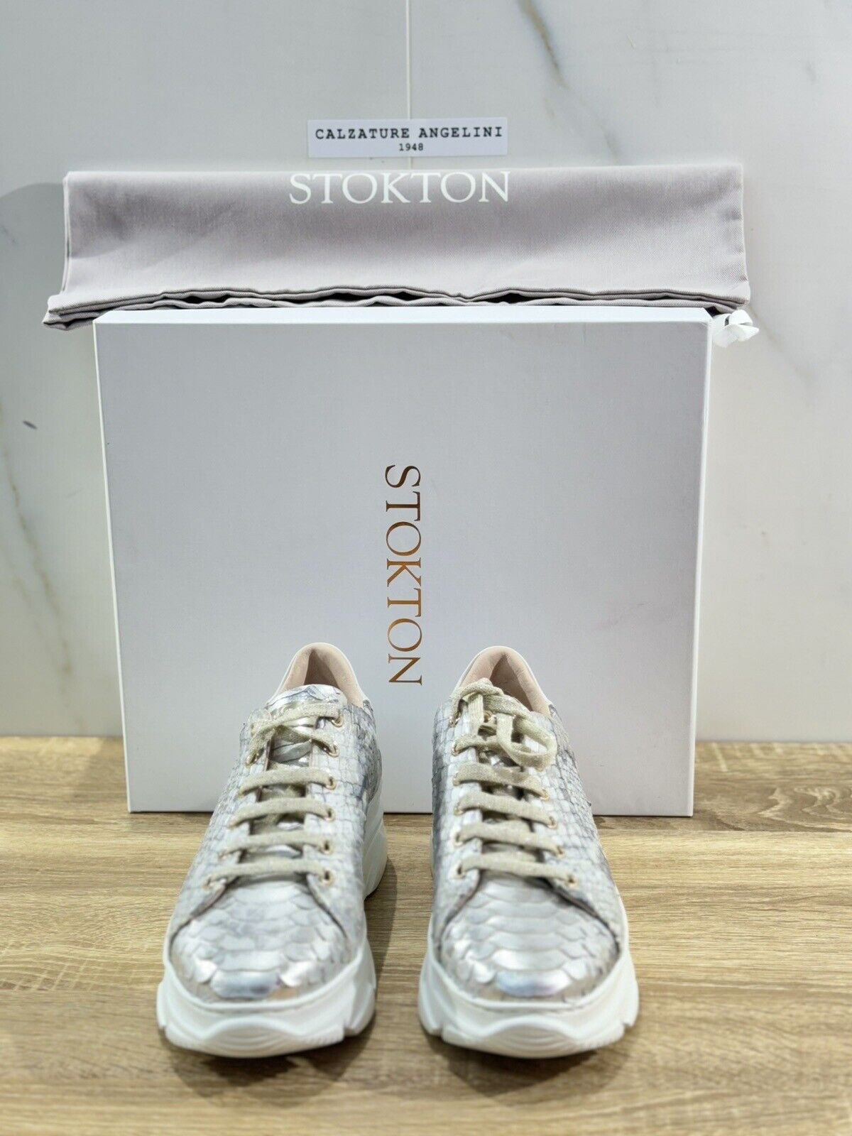 Stokton Sneaker Donna Pelle Silver  Extra Light Made In Italy 36