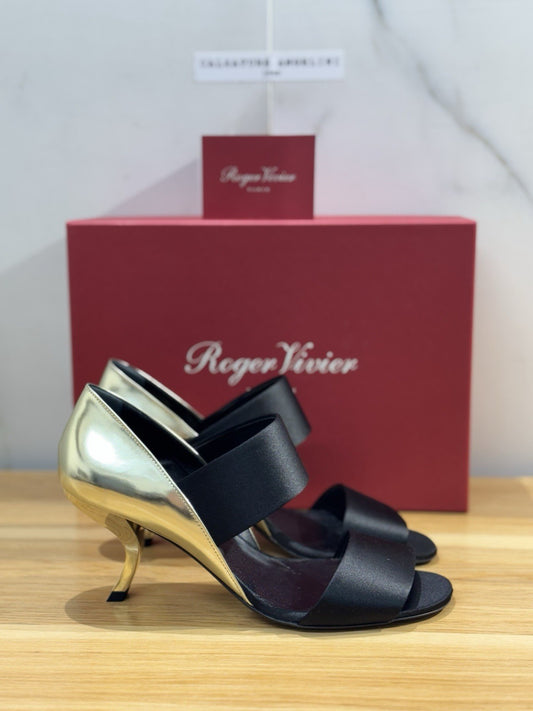 Roger Vivier Paris Sandalo Virgule Nero Oro Luxury Sandalo Donna 37