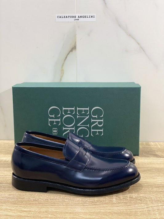 Green George Mocassino Uomo Pelle Blu Polished Luxury Shoes Men 41