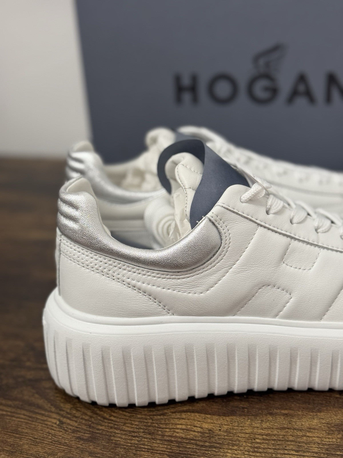 Hogan H Stipes  Sneaker Pelle Bianca Argento  Casual Hogan Donna 36.5