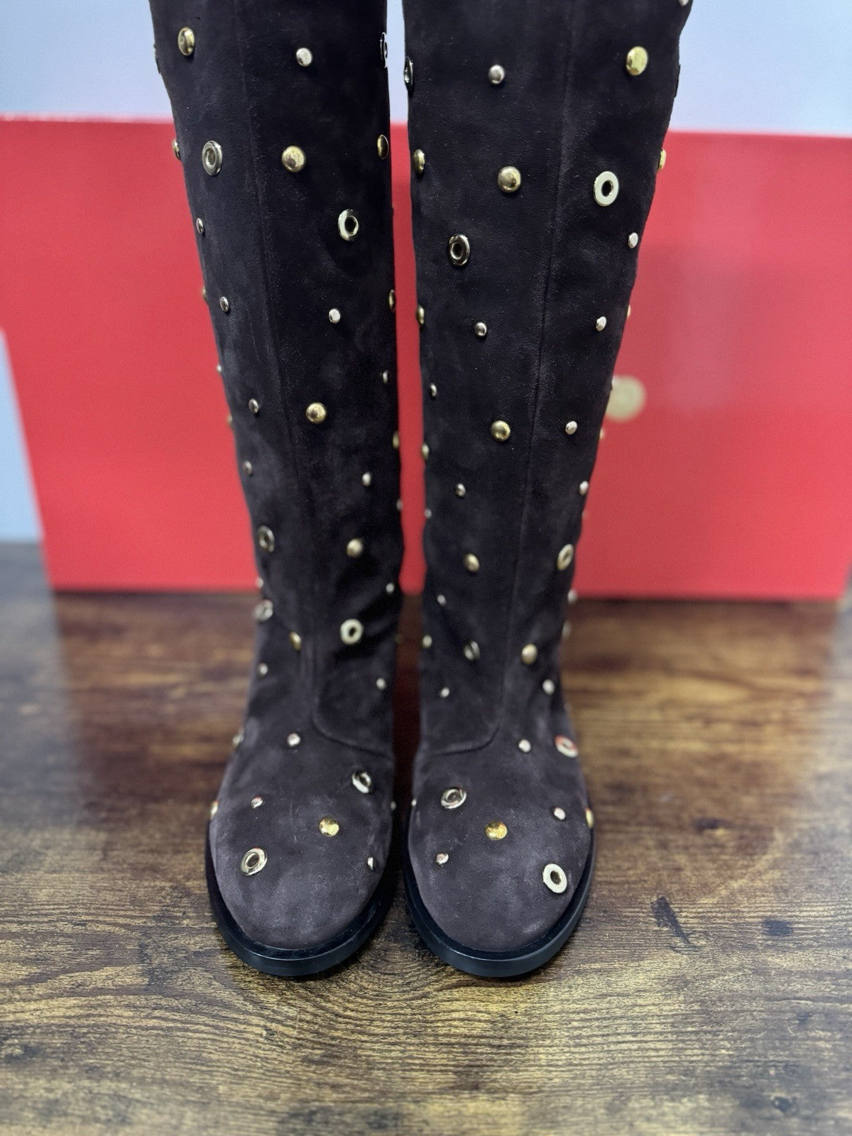 WO Milano Stivale  donna Suede Marrone Borchie casual boot  luxury 36