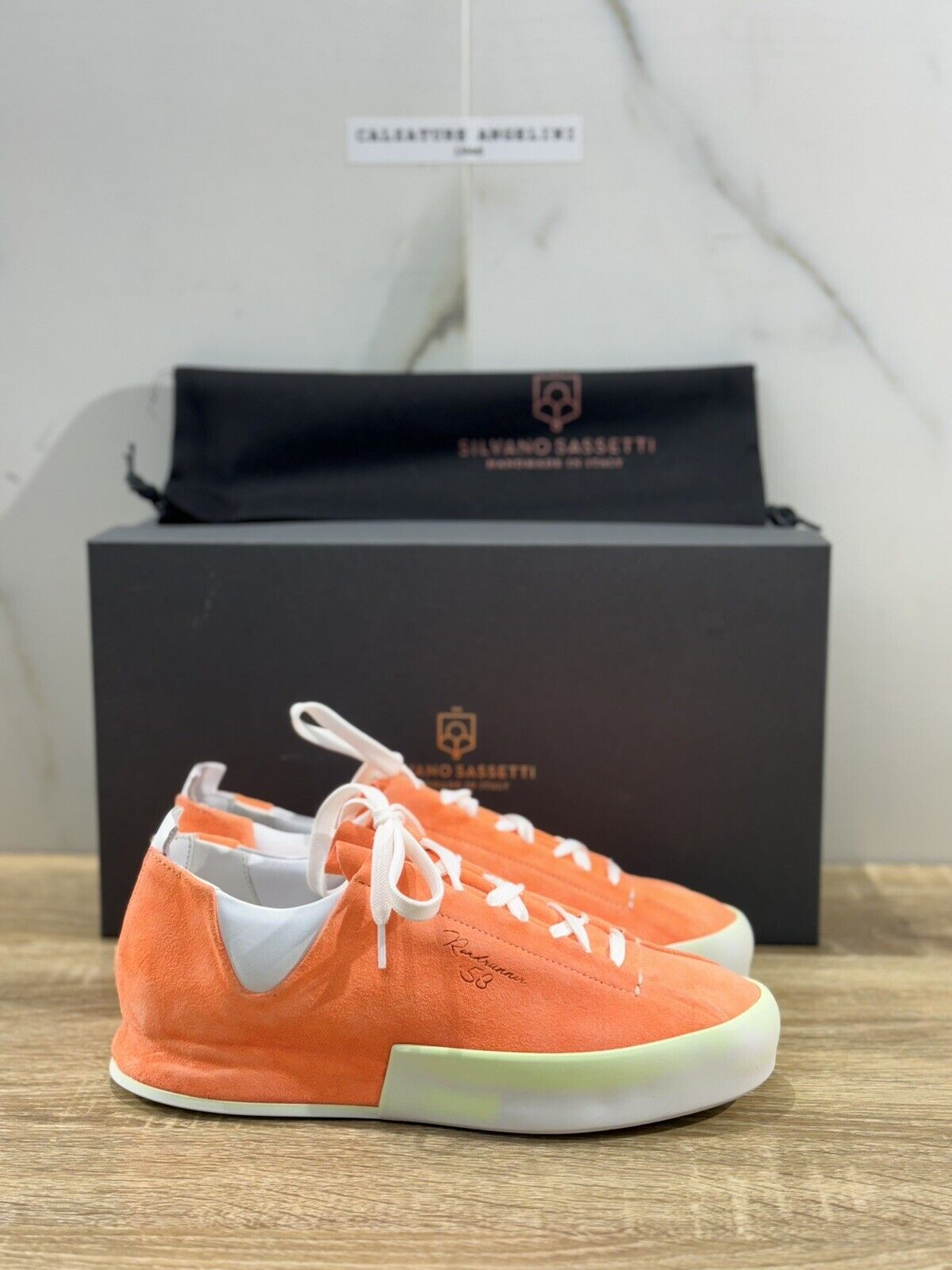 Silvano Sassetti Sneaker Donna Suede Orange  Luxury Craftmanship Casual Shoes 38