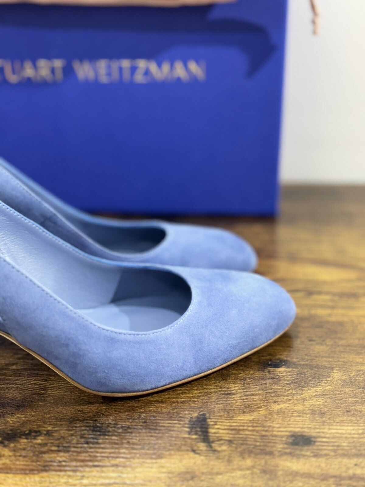 stuart weitzman Vida 75 Sling Back Blue Suede Luxury Woman Shoes  38.5