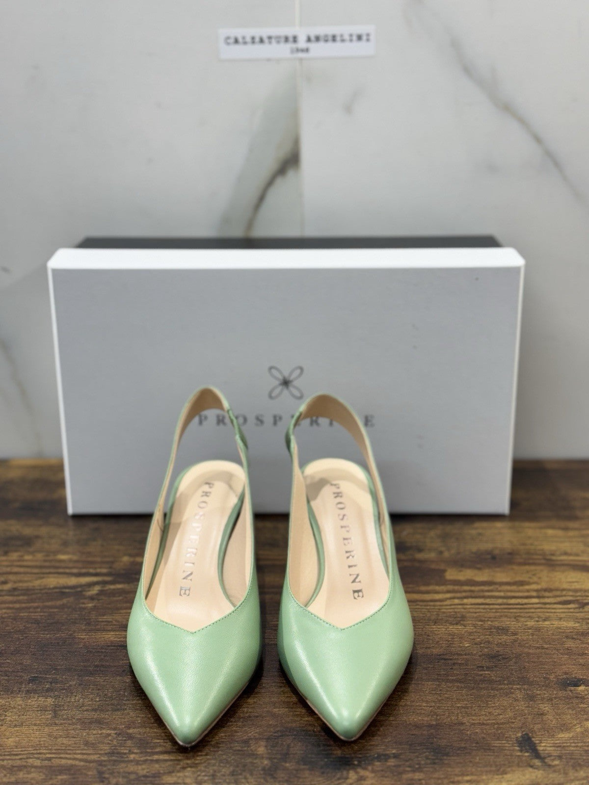 Prosperine Sling Back Pelle Verde Tacco Oro Donna 36