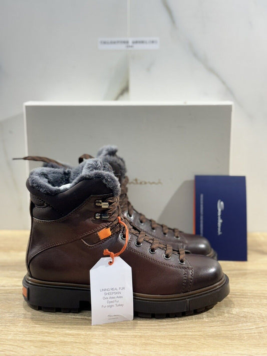 Santoni Stivaletto Uomo Mountain Boot  Pelle Brown   Luxury Men Boot 39.5