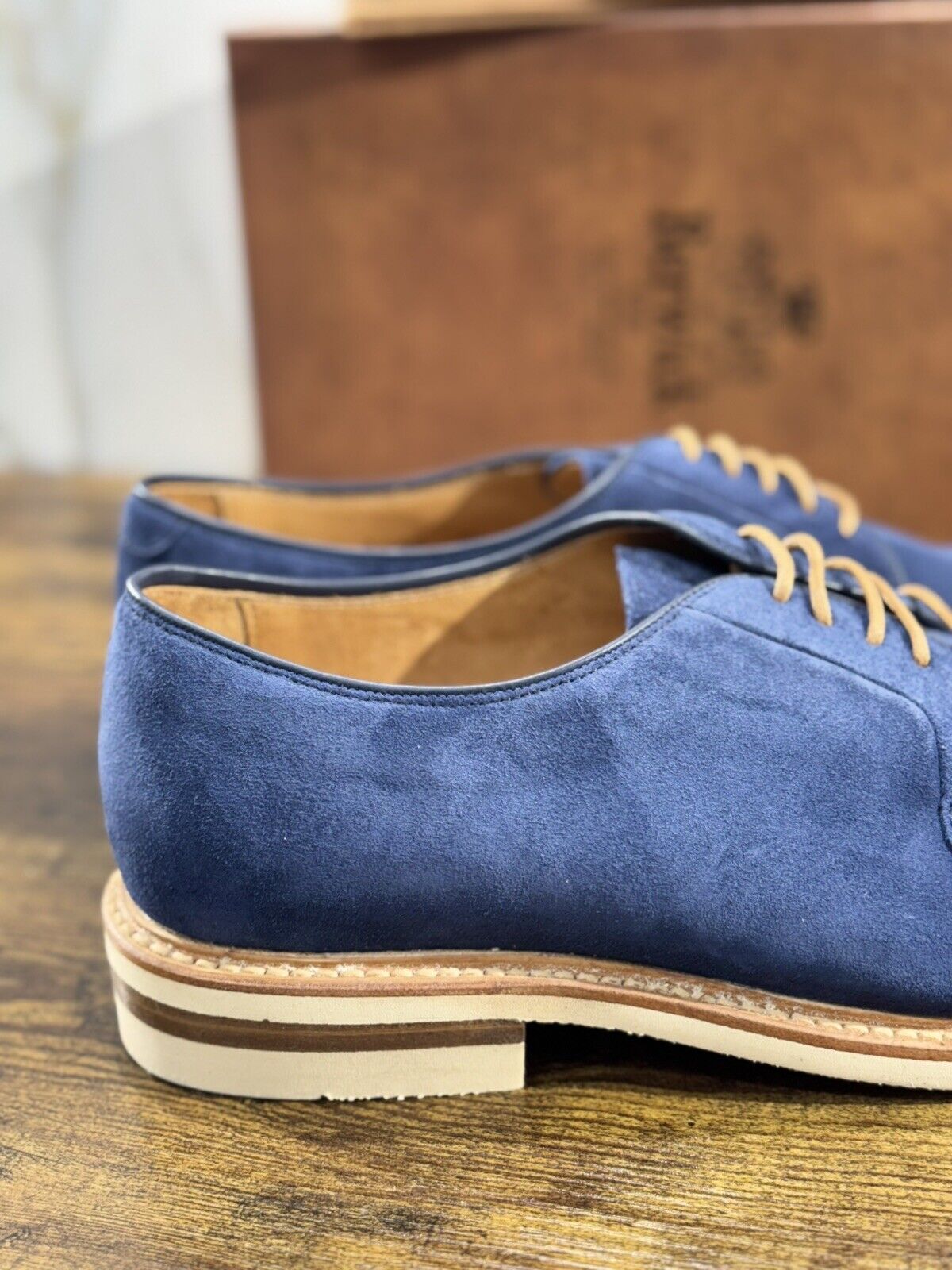 Berwick 1707 Derby Uomo Suede Blu Fondo Vibram Casual Men Shoe 44