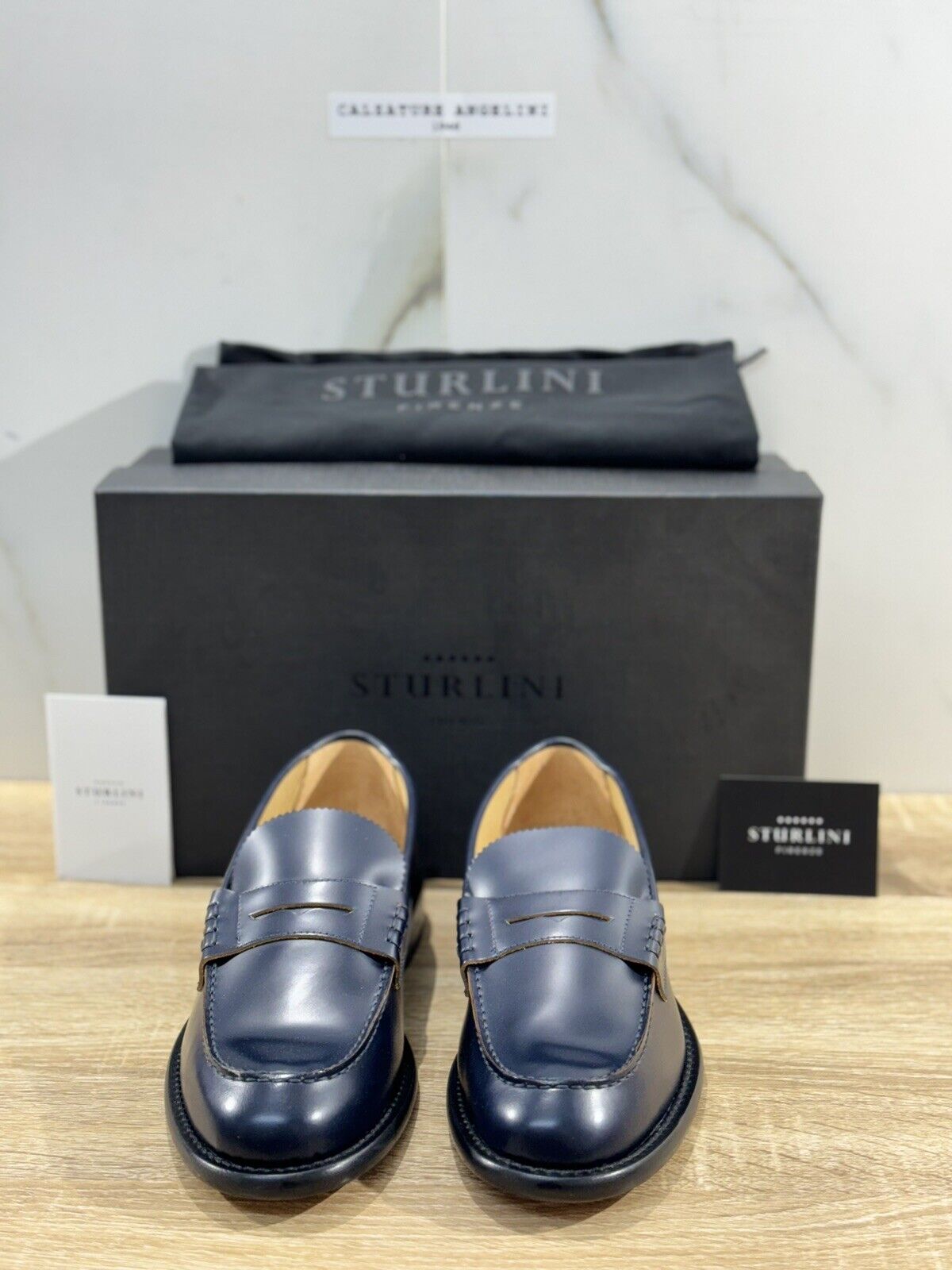 Sturlini Firenze Mocassino  Uomo Pelle Blu Luxury Craftmanship Men Loafer 42